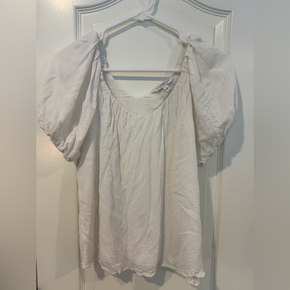 Liverpool White Puff Sleeve Blouse Sz S